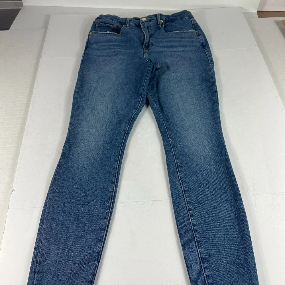 Good American Jeans Women's 12 Good Legs Skinny Ankle Blue Faded Stretch Denim